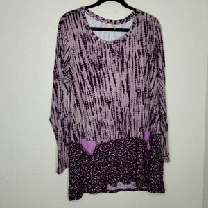 LOGO Lori Goldstein Purple Tie Dye Long Sleeve Shirt Size 1X